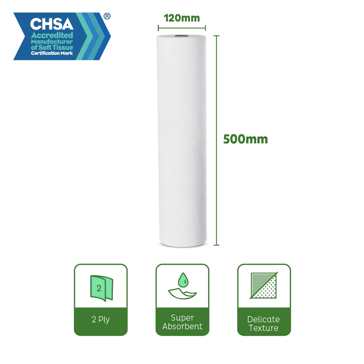 Velor Hygiene Rolls, white, 2-ply, 9 Rolls (1 pack), 40 Metres / 80 Sheets per Roll, Sheet Size: 50 cm x 50 cm