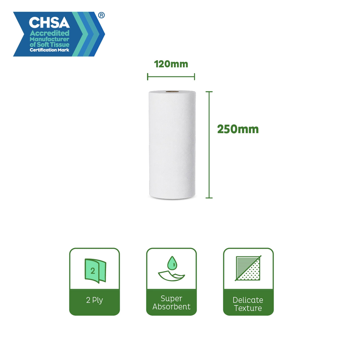 Velor Hygiene Rolls, white, 2-ply, 18 Rolls (1 pack), 40 Metres / 80 Sheets per Roll, Sheet Size: 50 cm x 25 cm
