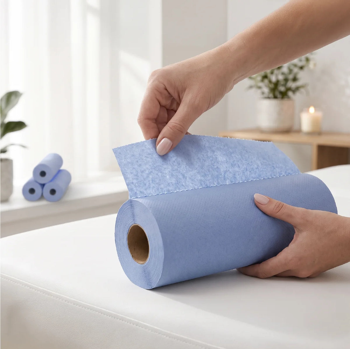 Velor Hygiene Rolls, Blue, 2-ply, 18 Rolls (1 pack), 50 Metres / 100 Sheets per Roll, Sheet Size: 50 cm x 25 cm