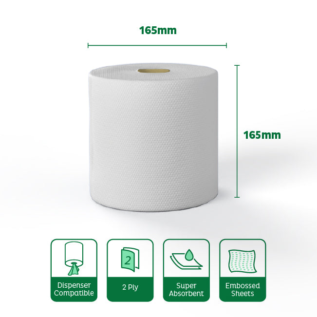 Velor Centrefeed White Embossed - 12 Rolls