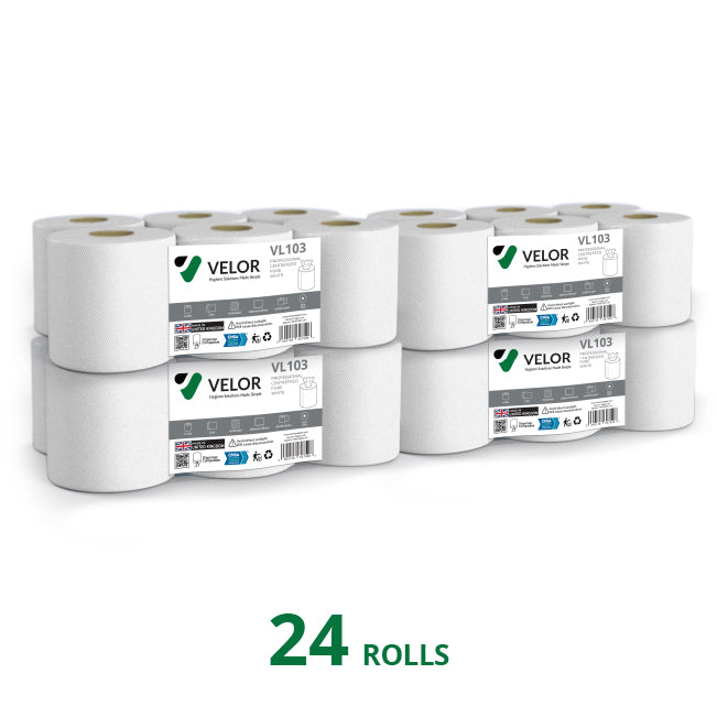 Velor Centrefeed White Embossed - 12 Rolls