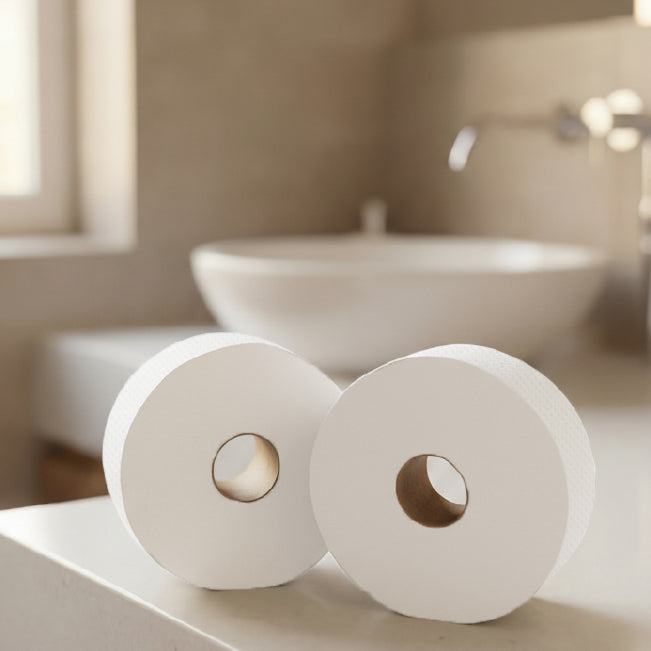 Velor Mini Jumbo Toilet Roll – Embossed Toilet Tissue for Commercial Washroom Dispensers - 12 Rolls