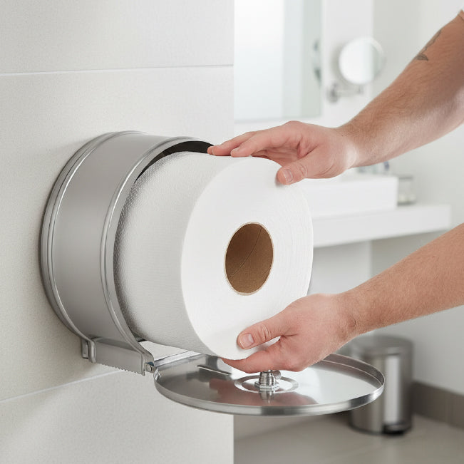 Velor Mini Jumbo Toilet Roll – Embossed Toilet Tissue for Commercial Washroom Dispensers - 12 Rolls