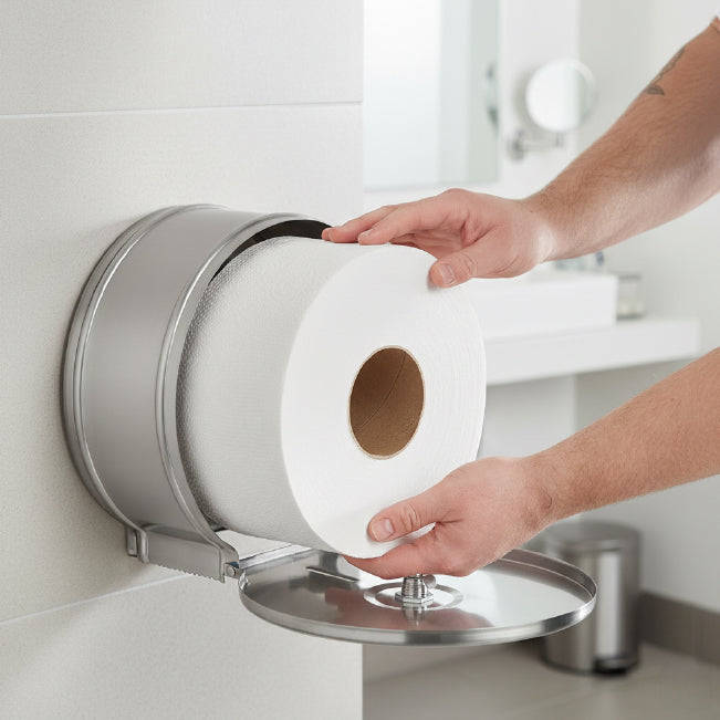 Velor Mini Jumbo Toilet Roll – Embossed Toilet Tissue for Commercial Washroom Dispensers - 24 Rolls