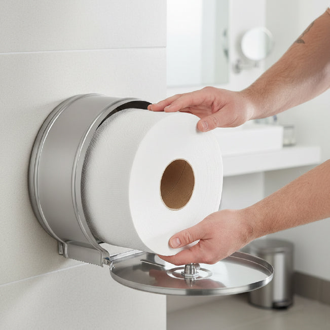Velor Mini Jumbo Toilet Roll – Embossed Toilet Tissue for Commercial Washroom Dispensers - 48 Rolls