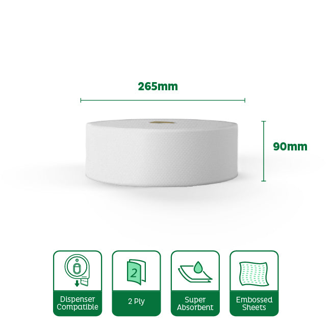 Velor Jumbo Toilet Roll – Embossed Toilet Tissue for Commercial Washroom Dispensers