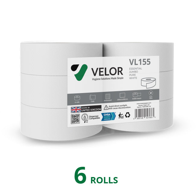 Velor Jumbo Toilet Roll – Embossed Toilet Tissue for Commercial Washroom Dispensers