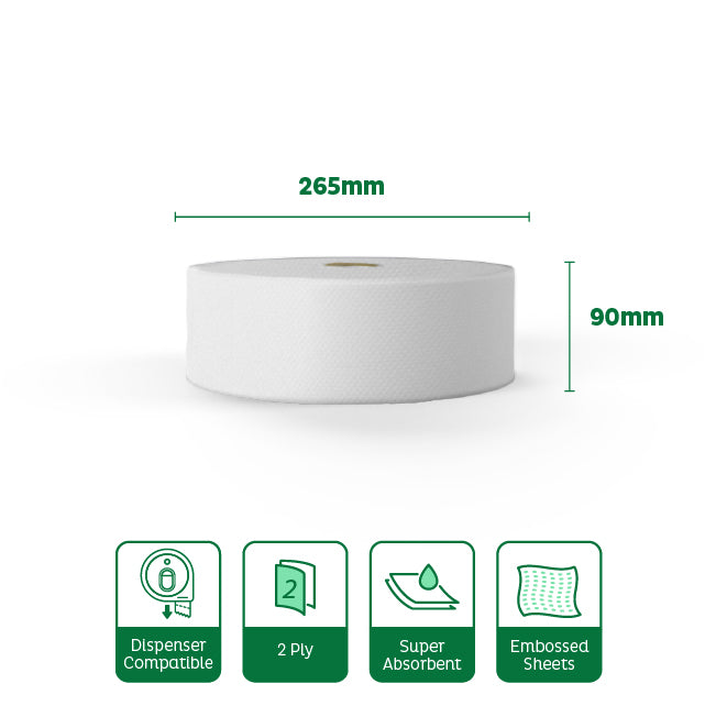 Velor Jumbo Toilet Roll – Embossed Toilet Tissue for Commercial Washroom Dispensers